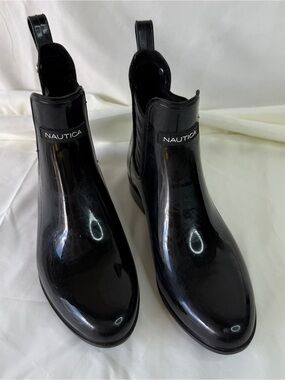 Nautica Glossy Black Chelsea Rain Boots
